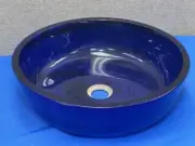 Blue Tempered Glass Round Sink Basin - Freestanding Sturdy Bathroom Sink Bowl