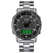 Luxury Mens Analogue-Digital Watches Stainless Steel Waterproof Male Sport Watch
