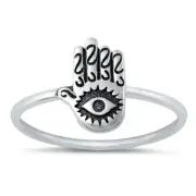 925 Sterling Silver PRETTY HAMSA WITH EYE DESIGN RING SIZES 4 to 10
