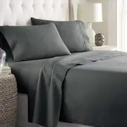 2000TC Ultra-Soft All AU Size 4Pcs Flat Fitted Bed Sheet Set, Super King Size Dark Gray, Breathable Deep Pocket Bedding Set, Wrinkle and Fade Resistant