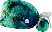 [YTYVAGT] 2-Pc,Gourd-Shaped Working Cap,Fisherman Hat with Buttons and Cotton Sweatband,Blue and Green Galaxy