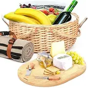 Hap Tim Dual Wicker Picnic Basket Set with Blanket for 2 - Unique Gifts Ideas for Couple, Engagement, Wedding, Bridal Shower, Family, Christmas - White Elephant Gifts for Adults（AU2408A-2）