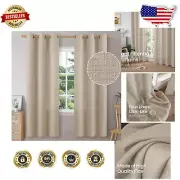 Grommet Top Linen Curtains 42x72 Inches - Light Filtering Drapes for Living Room