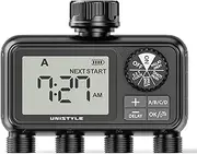 Unistyle Water Timer 4 Outlets, 4 Way Hose Timer for Sprinkler Irrigation, Auto/Manual/Delay Modes for lawn & Garden Automatic Watering System, with Smart Battery Management, Large LCD Easy to Use