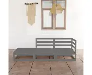 Solid Pine Wood Garden Lounge Set Grey Outdoor Furniture Modular Sofa Footstool