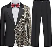 [Kidinix] Kids Tuxedo Suits for Boys 3 Piece Sequin Formal Suit Set Ring Bearer Outfit Prom Wedding
