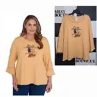 Alfred Dunner Womens Scarecrow Detailed Bell Sleeves Top Orange Sz 3XL