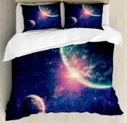 Galaxy Duvet Cover Set with Pillow Shams Outer Space Mars Planets Print