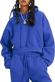 [Flygo] Womens Fleece 2 Piece Outfits Sweatsuit Crop Pullover Sweatshirt Joggers Pants Tracksuit Set