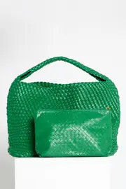 Woven Slouch Bag & Clutch - Grass Green