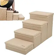 Pet Stairs | Creative Puppy Bed Stairs 4-Step Pet Stairs,Non-Slip Dog Ramp with Storage Non-Irrit-ating Foldable Indoor Dog Kennel Stairs for High Bed and Couch