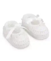 Jefferies White Pearl Ribbon Crochet Booties Newborn Shoe Size 0-1