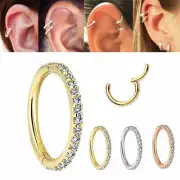 16G GOLD Steel 3/8" Helix Earring Hoop CZ Tragus Conch Hinged Clicker Nose Ring