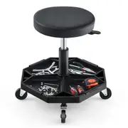Costway 150 kg Capacity Workshop Creeper Seat Adjustable Rolling Mechanic Stool w/Padded Seat & Tool Tray