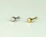 14k Yellow White Gold CZ Round Bezel Nose Piercing Stud