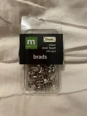 MM Making Memories 100 Brads Silver Hearts Mini Scrapbooking Arts Crafts