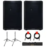 QSC CP8 Two-Way 8" PA System (Pair) w/ Speaker Stand, Case, & 2x XLR Cables