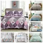 Floral Bedspread Set Patchwork Coverlet Quilted Queen Size Bedding Pillowcases