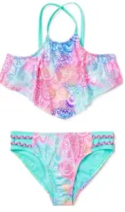 Wonder Nation Girls Halter Flounced Bikini Swimsuit Size 6-6X Small NWT