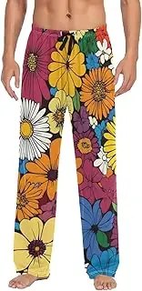 [PDZRMY] Pajama Pants Colorful Florals Pattern Art for Men Men's Separate Bottoms, Lounge Pants with Pockets S