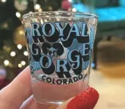 Shot Glass Royal Gorge Colorado Clear & Blue Alcohol Liquor Barware Souvenir