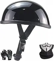 Motorcycle Helmet, German Style Retro Open Face Helmet, Moped Scooter Half Helmet for Men Women ECE Approved Vintage Locomotive Motorbike Half Shell Helmet Low Profile C,XL=(61-62cm)