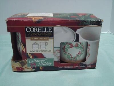 Corelle Stoneware Callaway Holiday Creamer Sugar Bowl Set Vtg 1999