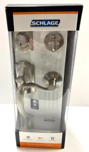 Schlage Camelot Satin Nickel Single Cylinder Door Handle Set F60V CAM x GEO 619