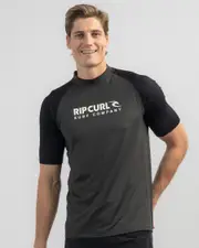 [Rip Curl] Rip Curl Men's Shock Upf Short Sleeve Rash Vest in Black Marle Size Large L Black Marle