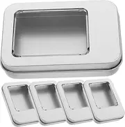 LOORGVEL 5pcs Nail Art Storage Box Compact Hinged Metal Tins with Clear Window for Organizing Nail Accessories Lightweight Craft Container for