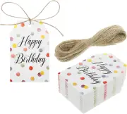 100PCS Happy Birthday Gift Tags with String - Colorful Dots Design, Personalized