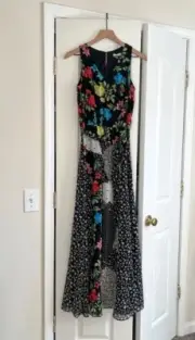 NWT CALVIN KLEIN Floral Patchwork Print Black Sleeveless A Line Maxi Dress Small
