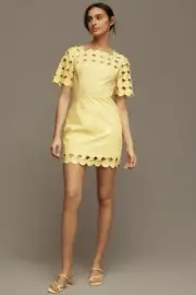NWT By Anthropologie Cutwork Mini Shift Dress Size 4 Yellow GC209