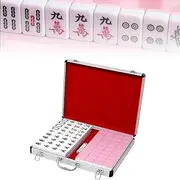 Chinese Mahjong Game Set, Deluxe Mah Jong Classic Game, 144PCS Mahjong Tile Set+2PCS Dice +Aluminium Doos - Single Size: 42mm*32mm*21mm, 60g,Pink