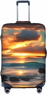 [Pvinnk] Beach Maui Hawaii Sunset Sea Waves Clouds Print Protective Luggage Cover Elastic Washable Suitcase Protector Travel Gear Protector, White, Medium