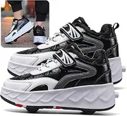 [AMMFIT] New Kids Roller Skates Shoes Winter Warmth Sneakers for Girls Boys Double-Row Wheels Shoe Technical Skateboarding Shoes,Black-1LittleKid