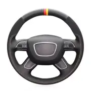 DIY Black Suede Leather Steering Wheel Cover Wrap for Audi A4 B8 A6 A7 A8L Q5 Q7