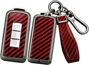 ontto Carbon Texture Key Fob Holder Fit for Mitsubishi Outlander Eclipse Cross ASX Mirage RVR Lancer Pajero Sport MK3 Car Accessories,Metal Frame Key Skin PVC Key Cover,Red