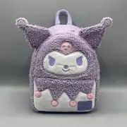 Loungefly Kuromi Purple Fuzzy Sherpa Mini Backpack NEW Sanrio