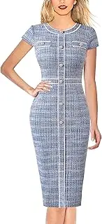 [VFSHOW] Womens Buttons Patchwork Work Business Office Party Bodycon Pencil Sheath Dress