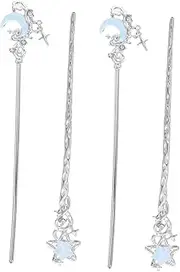 AUTSUPPL 4pcs Vintage Chinese Hair Chopsticks For Women: Moon Star Hairpins For Styling - Elegant Headwear Hairstyle Buns Accessories