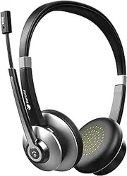 Bluetooth Headset, Wireless Headset with Mic Noise Canceling, Stereo PC Headphones with Microphone Mute&28H Clear Talking Time for Office/Computer/Smartphones/Skype/Zoom/Meetings/Call Center