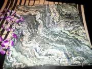 Pair 18 x 18 FAUX MARBLE ABSTRACT LINEN PILLOW COVERS ~ GRAY, GOLD #F55