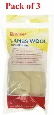 Premier Lambs Wool Padding 100% Genuine Helps Relieve Foot Pain 3/8 Oz Pack of 3