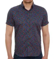 Robert Graham Men's Spaceships Short Sleeve Button Down Shirt Tailored Fit Sz S