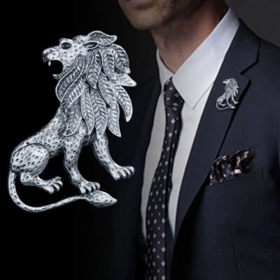 Animal Lion Brooch - High Grade Antique Gold Silver Color For Men Shirt Collar