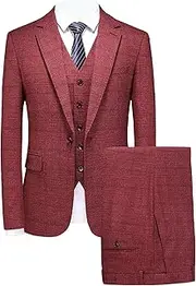 [Zylphorix] Mens 3 Piece Checked Suit Plaid Blazer Vest Pants Set Business Party Casual Tuxedo Suits