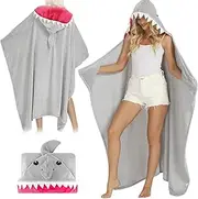 [Chingcoo] Shark Blanket, Portable Blanket, Cuddly Blanket, Shark Blanket, 173 x 135 cm, Shark Blanket for Dressing, Shark Portable Blanket with Sleeves and Hood for Adults, Everyday and Travel (Grey),