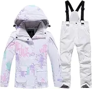 [WOWULOVELY] Girl's Winter Skisuit Thicken Warm Hooded Snowsuit Toddler Ski Jacket Pants Set(102-8,White,Size