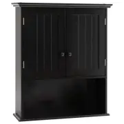 Bunpeony Wall Cabinet 23.5" x 7.5" x 28" Bathroom Storage Soft Close Door Black